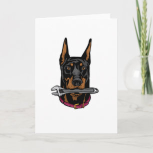 Dobermann mit Schraubenschlüssel Karte