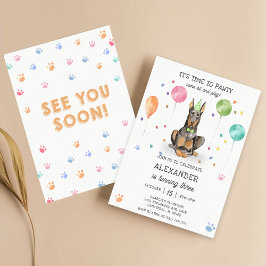 Dobermann Pawty Puppy Birthday Pink Einladung