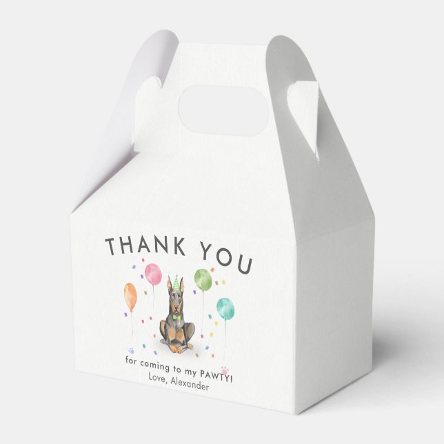 Dobermann Pawty Puppy Dog Birthday Vielen Dank Geschenkschachtel (Vorderseite)