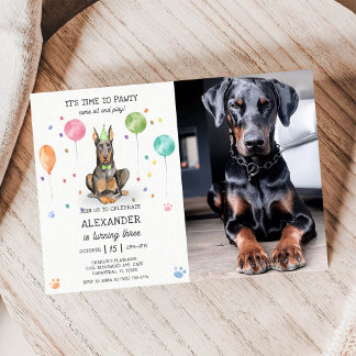 Dobermann Pawty Welppy Birthday Pink Foto Einladung