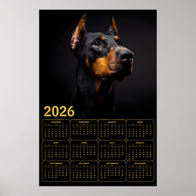 Dobermann Pinscher 2026 Kalender Poster (Vorne)