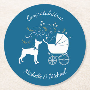 Dobermann Pinscher Baby Shower Puppy Dog Dobie Runder Pappuntersetzer