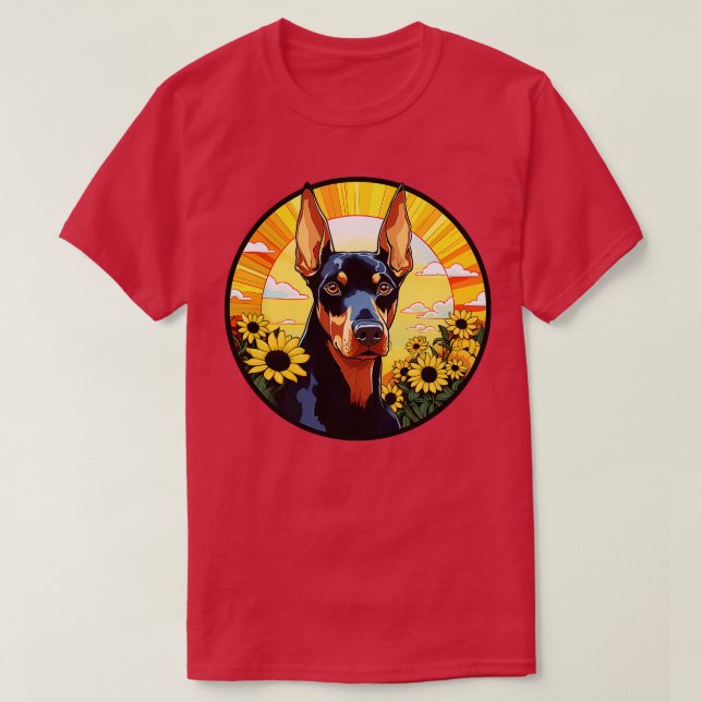 Dobermann Pinscher Blume Sunset Niedliche Farbige  T-Shirt (Design vorne)