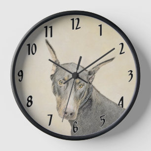 Dobermann Pinscher Gemälde - Originale Hundekunst Uhr