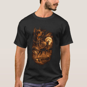 Dobermann Pinscher Heulender Mond Hund Fantasy Wil T-Shirt