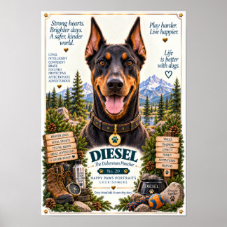 Dobermann Pinscher-Hundeporträt | Diesel Nr. 20 Poster