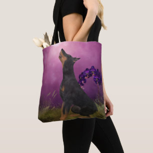 Dobermann Pinscher Lila Orchideen Hundekunst  Tasche