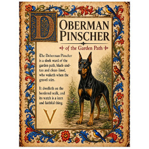 Dobermann Pinscher, mittelalterliche Bestiarien-Ku Postkarte