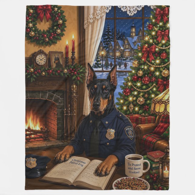 Dobermann Pinscher Polizei Feiertag Fleecedecke (Vorderseite)