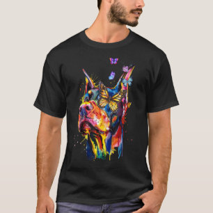 Dobermann Pinscher Splash Schmetterlinge Hund T-Shirt
