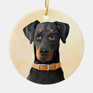 Dobermann Pinscher ungekupiert Gemälde Original Ku Keramik Ornament