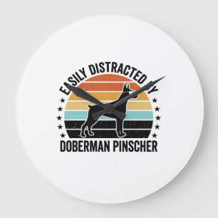 Dobermann Pinscher Vintage-Sonnenuntergang Grafik Große Wanduhr
