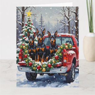 Dobermann Pinscher Weihnachten Rotes Lastwagen Fer Karte