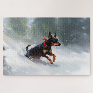 Dobermann Pinscher Weihnachten Schnee Winter