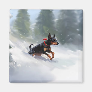 Dobermann Pinscher Weihnachten Schnee Winter Magnet