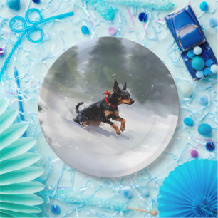 Dobermann Pinscher Weihnachten Schnee Winter Pappteller