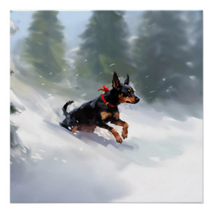 Dobermann Pinscher Weihnachten Schnee Winter Poster