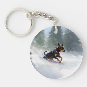 Dobermann Pinscher Weihnachten Schnee Winter Schlüsselanhänger