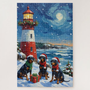 Dobermann Pinscher Weihnachts Leuchtturm Urlaub
