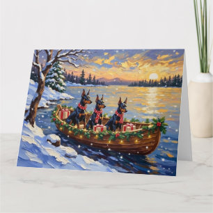 Dobermann Pinscher Weihnachtsboot Urlaub Karte