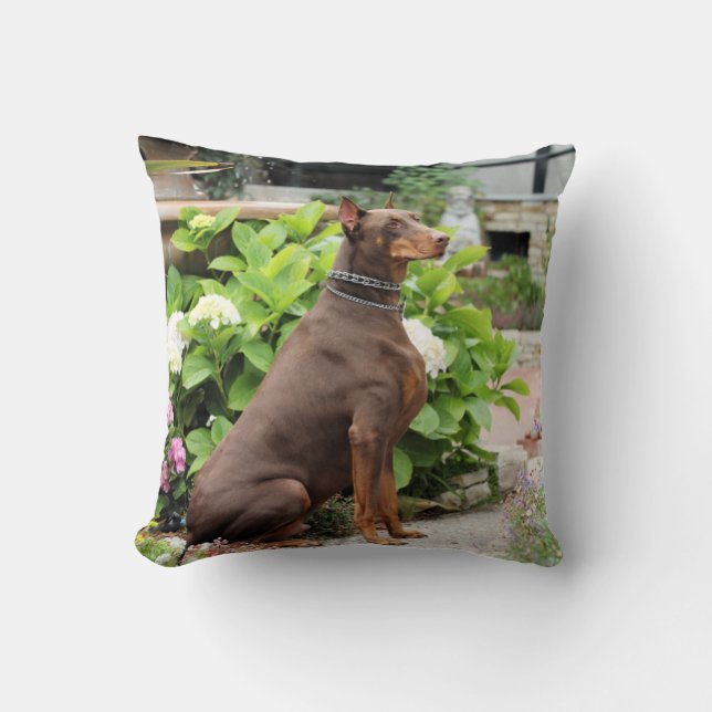 Dobermann - Rot - felsig - Carmel Kirchen-Garten Kissen (Vorderseite)