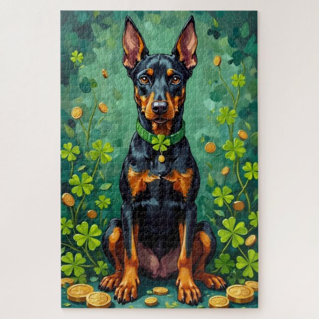 Dobermann St. Patrick’s Day Eleganter Glückshund (Vertikal)