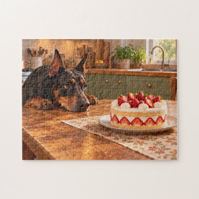 Dobermann träumt von Erdbeertorte (Horizontal)