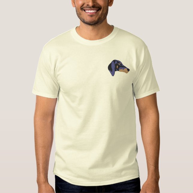 Dobermann ungeschnitten besticktes T-Shirt (Vorderseite)