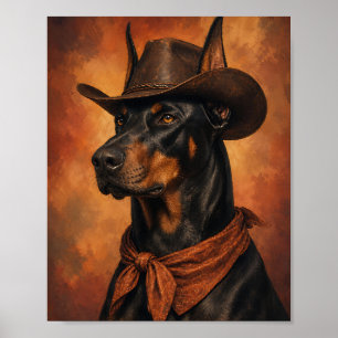 Dobermann-Wandkunst — Cowboy-Porträt mit Farbe B Poster