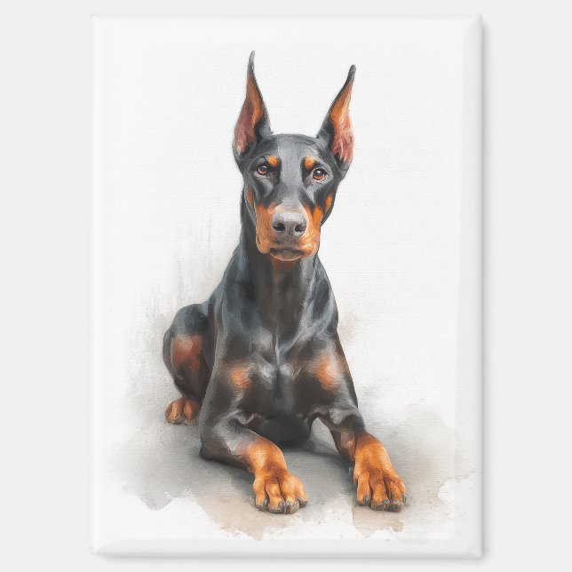 Dobermann-Wasserfarbenkunst Magnet (Vorderseite)