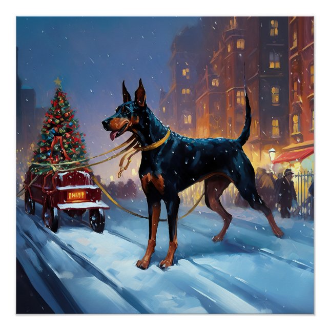 Dobermann Weihnachtsfest Saison Poster (Vorderseite)