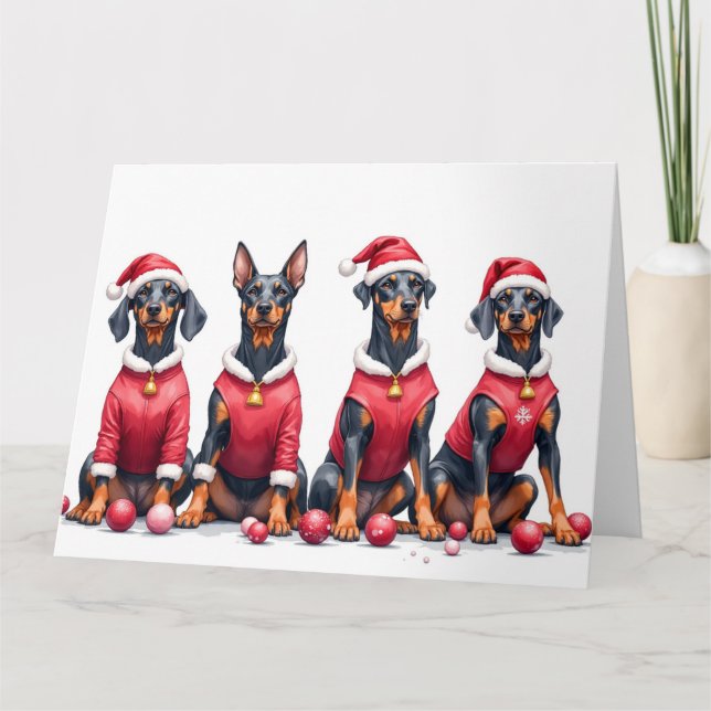 Dobermann-Weihnachtskleid Santa Hut Karte (Vorderseite)