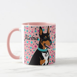 Dobermann Welppy Add Name Niedlich in Pink & Türki Tasse