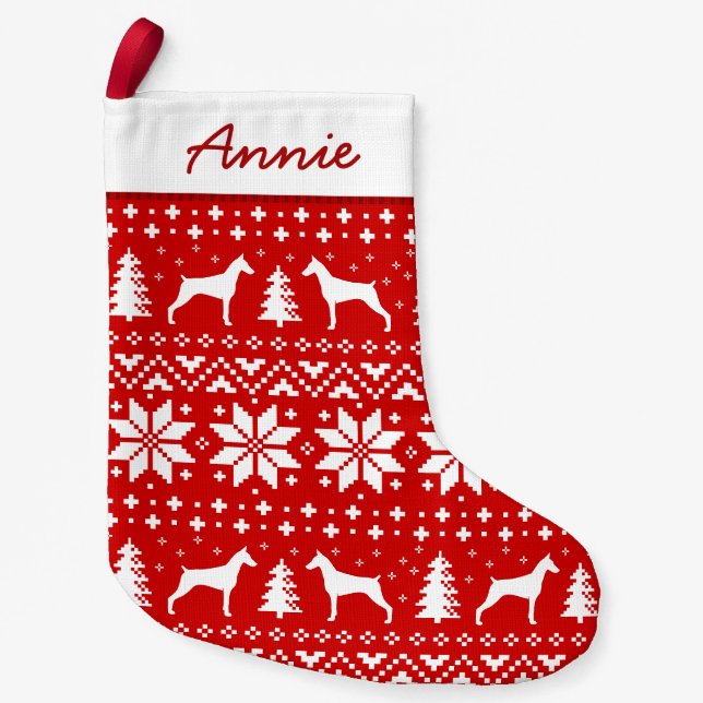 Dobermannpinscher-HundeSilhouette-Muster niedlich Kleiner Weihnachtsstrumpf (Vorderseite)