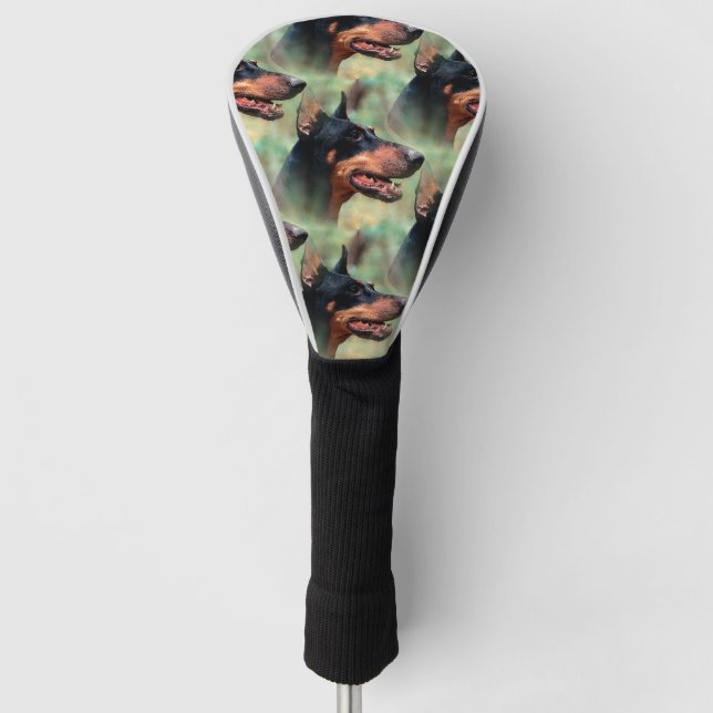 DobermannPinscher im Holz Golf Headcover (Vorderseite)