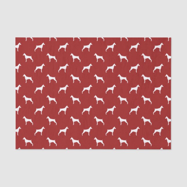 Dobermannpinscher-Silhouette-Muster-Rot Seidenpapier (Vorderseite)