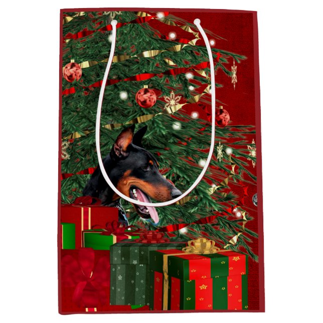 Dobermannpinscher-Weihnachten Mittlere Geschenktüte (Vorderseite)