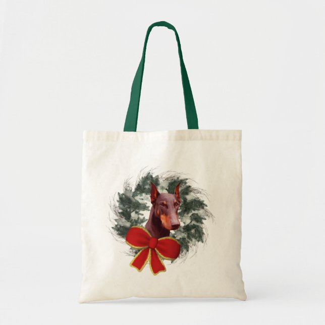 Dobermannwreath-Weihnachtsfeiertags-Taschen-Tasche Tragetasche (Vorne)