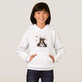 Dobermans with soccer ball for Valentine's Day Hoodie