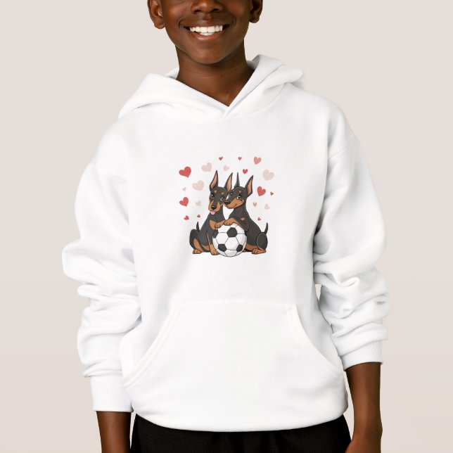 Dobermans with soccer ball for Valentine's Day Hoodie (Vorderseite)