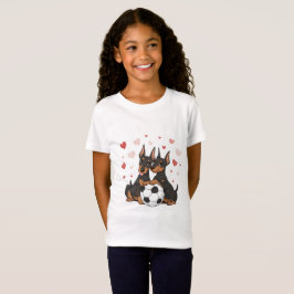 Dobermans with soccer ball for Valentine's Day T-Shirt