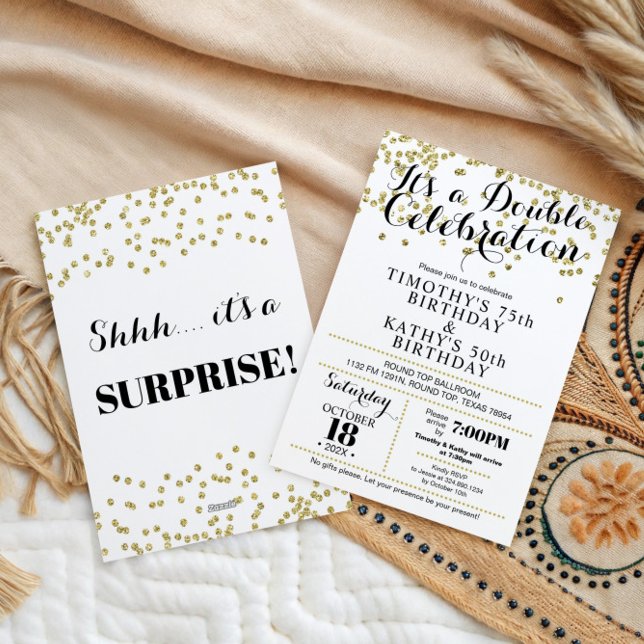 Doble Celebration Confetti Faux Gold Invitation Einladung (Von Creator hochgeladen)