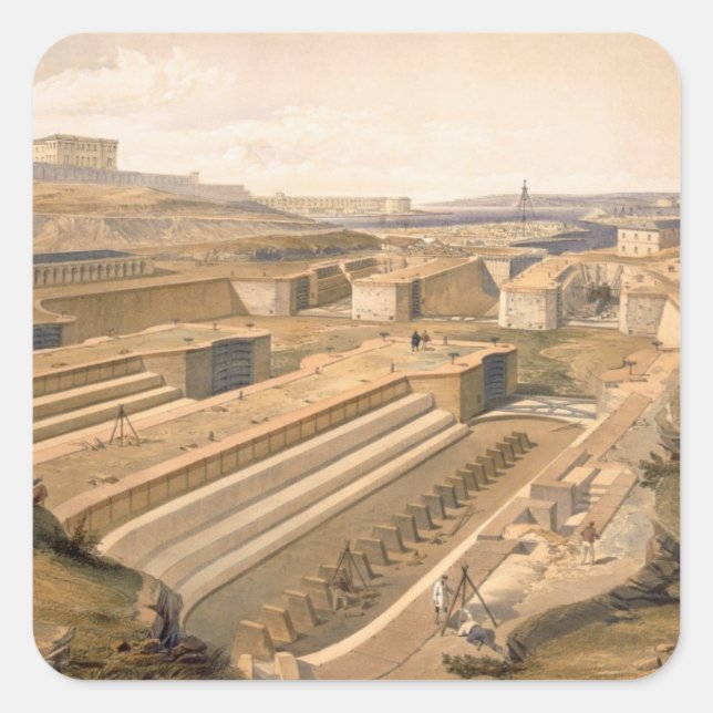 Docks bei Sebastopol, Platte aus "The Seat of War  Quadratischer Aufkleber (Vorderseite)