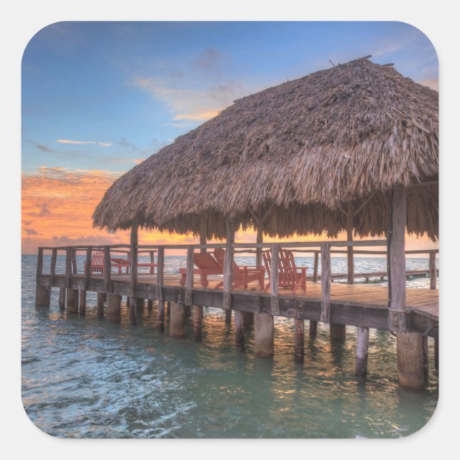 Dockside Sunrise Quadratischer Aufkleber (Vorderseite)
