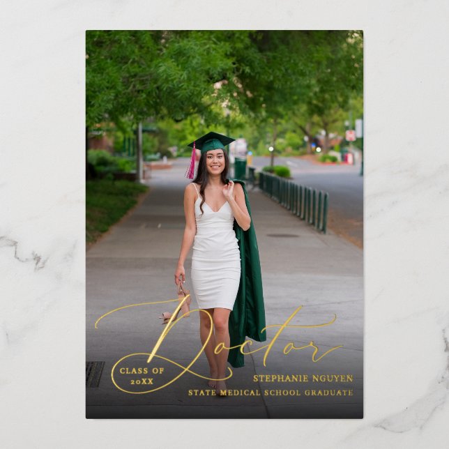 Docteur Elegant Photo Graduate Faire-part Foil (Recto)