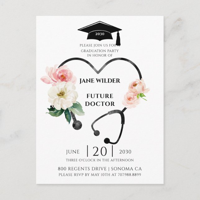 Docteur Graduation Floral Laurel Invitation (Devant)