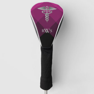 Doctor Caduceus Medical Pink Black Monogram Golf Headcover