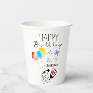 Doctor Happy Birthday Balloons Flat Birthday Pappbecher
