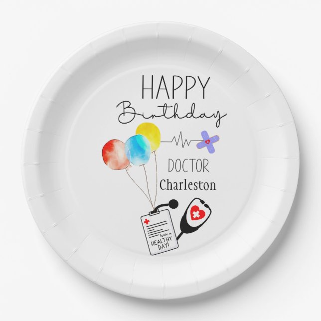 Doctor Happy Birthday Balloons Flat Birthday Pappteller (Vorderseite)