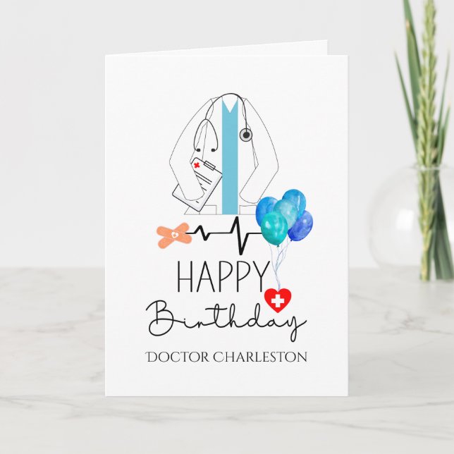 Doctor Happy Birthday White Coat Personalisiert Karte (Vorderseite)